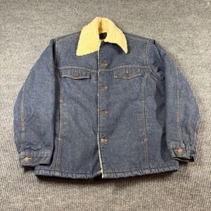 Vintage Roebucks Jacket Men's L Blue Denim Sherpa Lined Trucker Coat 70s
